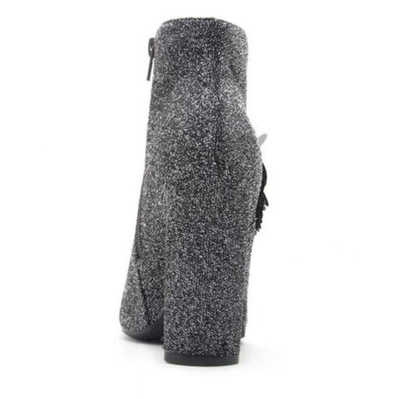 NIB Qupid Pewter High Heel Lurex Bootie with Black Floral Embellishment - Picture 5 of 5